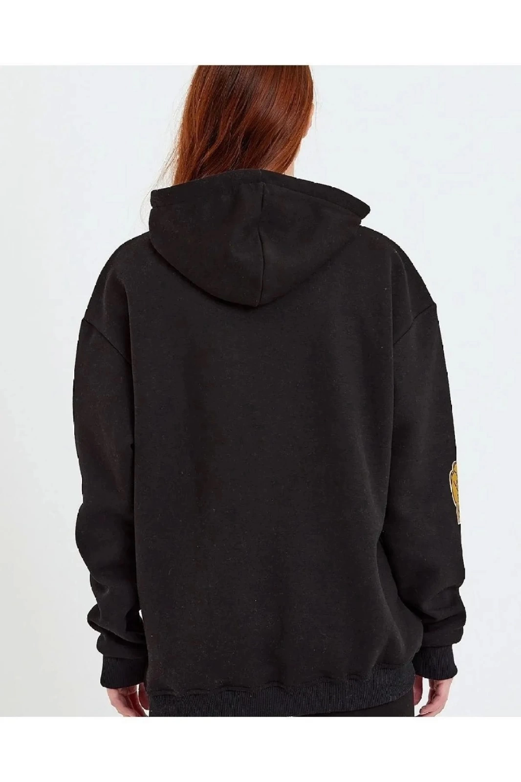 ASSEMA Kadın Baskılı Kapüşonlu  üç iplik pamuklu Sweatshirt - Siyah