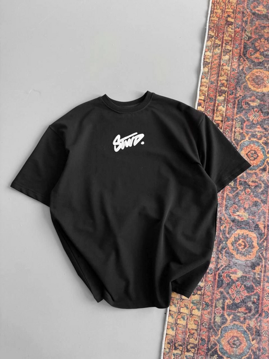 ASSEMA Kadın Baskılı Oversize Kısa kol  T-shirt - Siyah