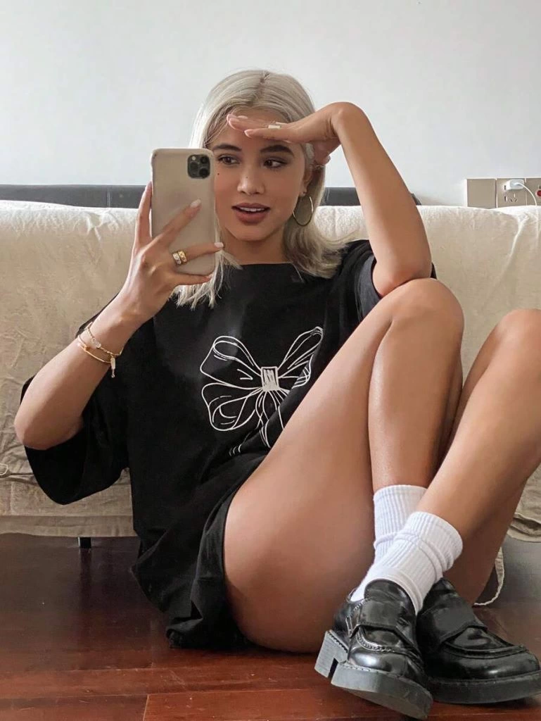 ASSEMA Kadın Baskılı Kısa kol Oversize T-shirt - Siyah