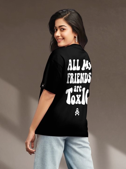 ASSEMA Kadın Baskılı Oversize Kısa kol  T-shirt - Siyah