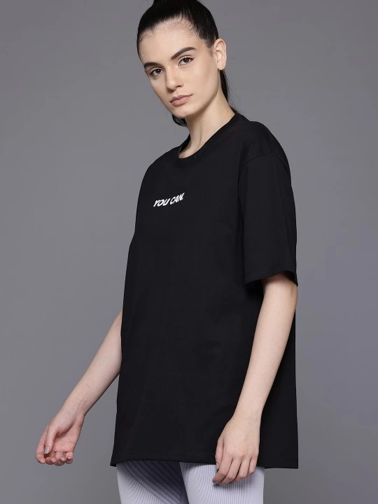 ASSEMA Kadın Baskılı T-Shirt Kısa Kol Bisiklet Yaka Ovarsize Rahat Kalıp Tişört -  Siyah