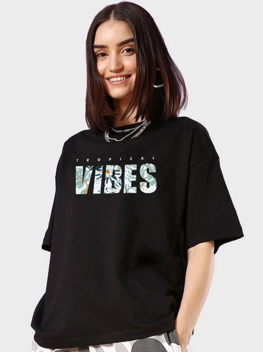 ASSEMA Kadın Baskılı Oversize Kısa kol T-shirt - Siyah