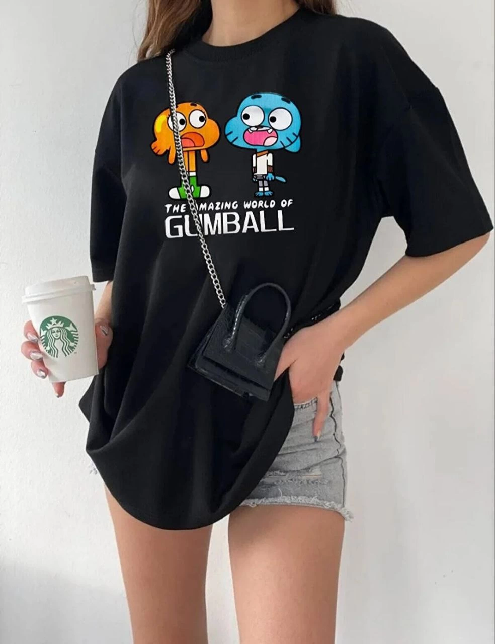 ASSEMA Kadın Bisiklet Yaka Baskılı Oversize T-Shirt - Siyah
