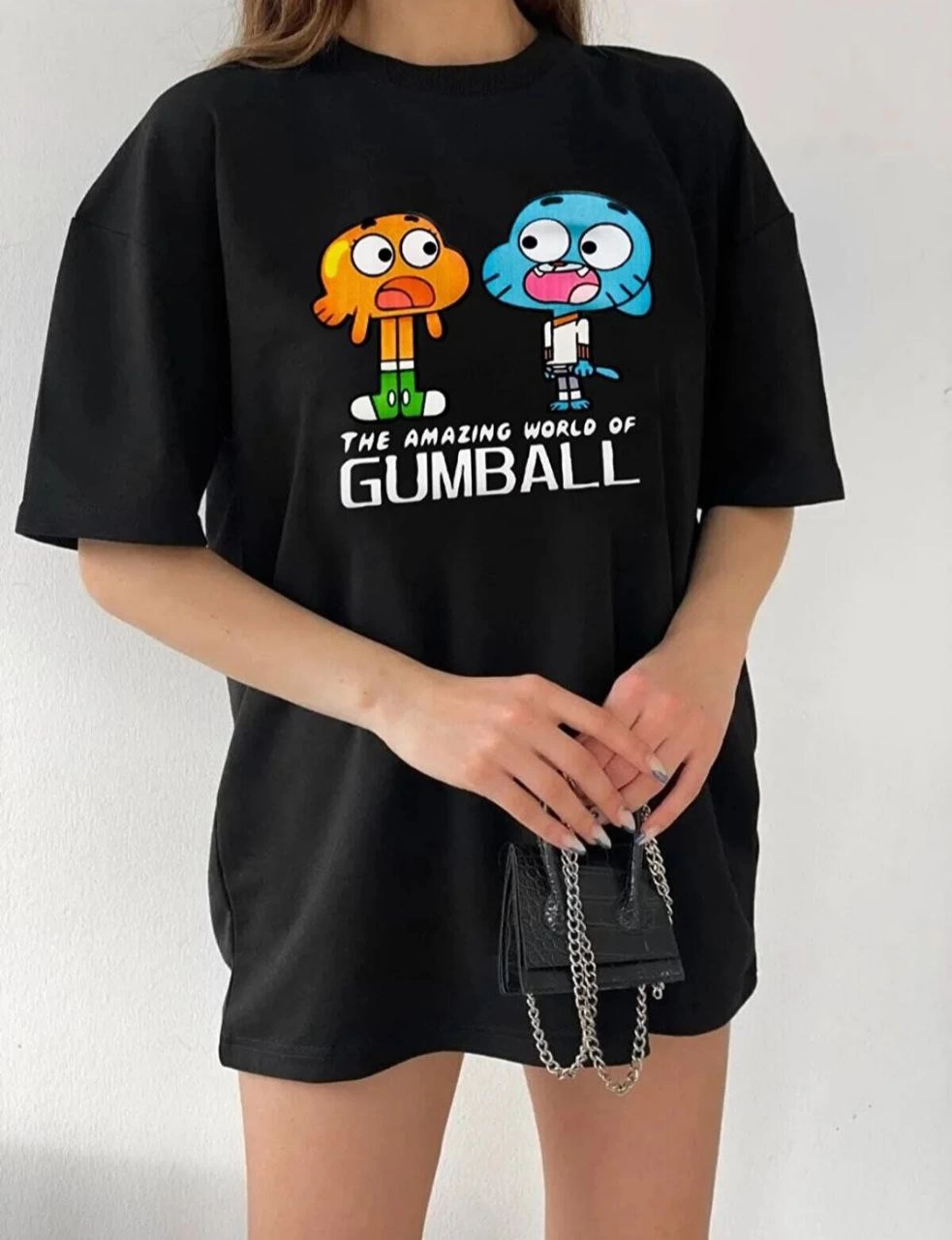 ASSEMA Kadın Bisiklet Yaka Baskılı Oversize T-Shirt - Siyah