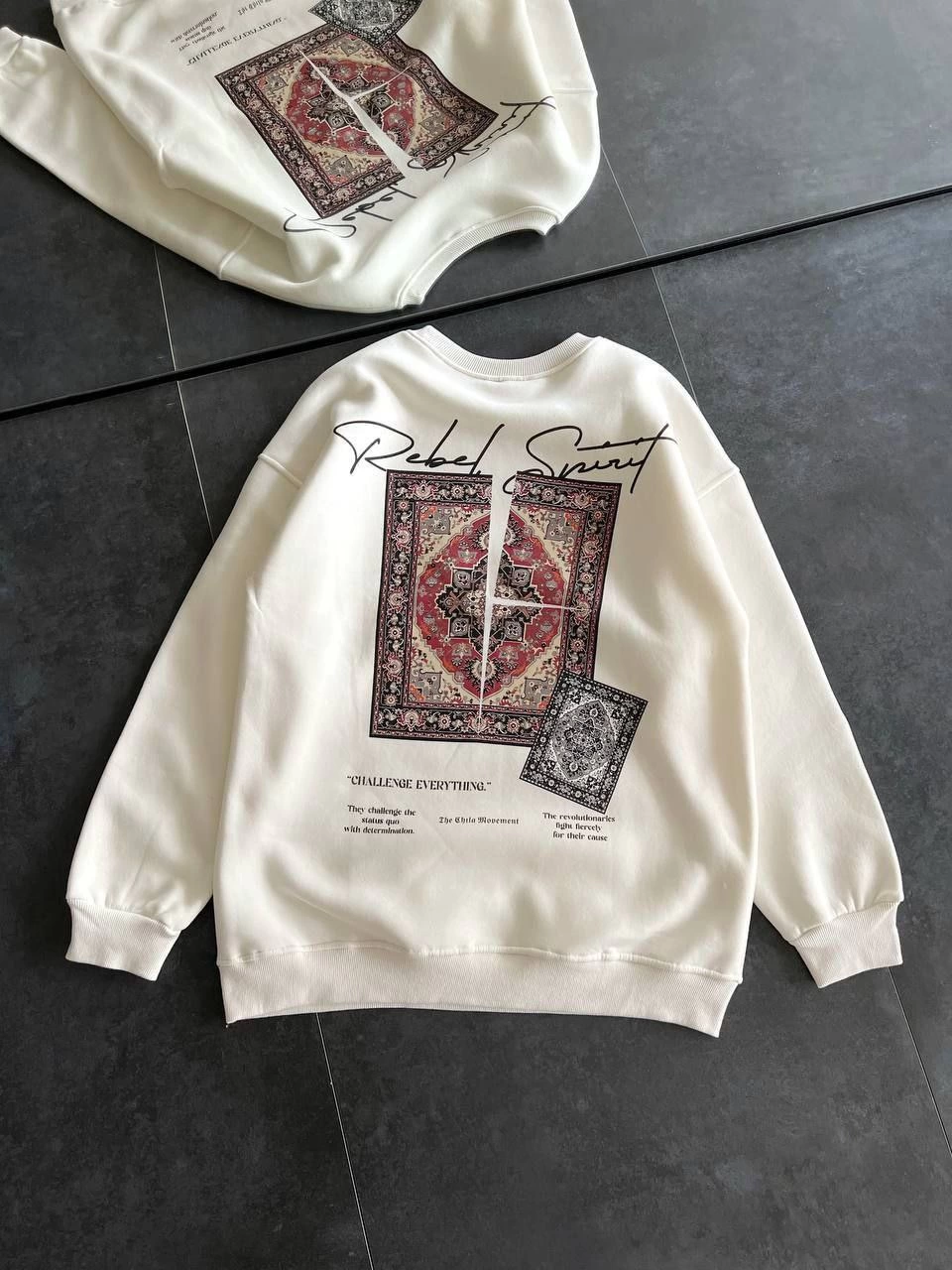 ASSEMA Kadın Bisiklet Yaka Baskılı SweatShirt - Beyaz