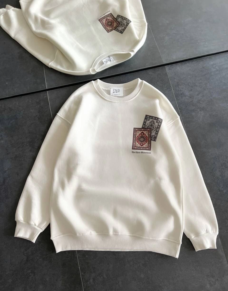 ASSEMA Kadın Bisiklet Yaka Baskılı SweatShirt - Beyaz