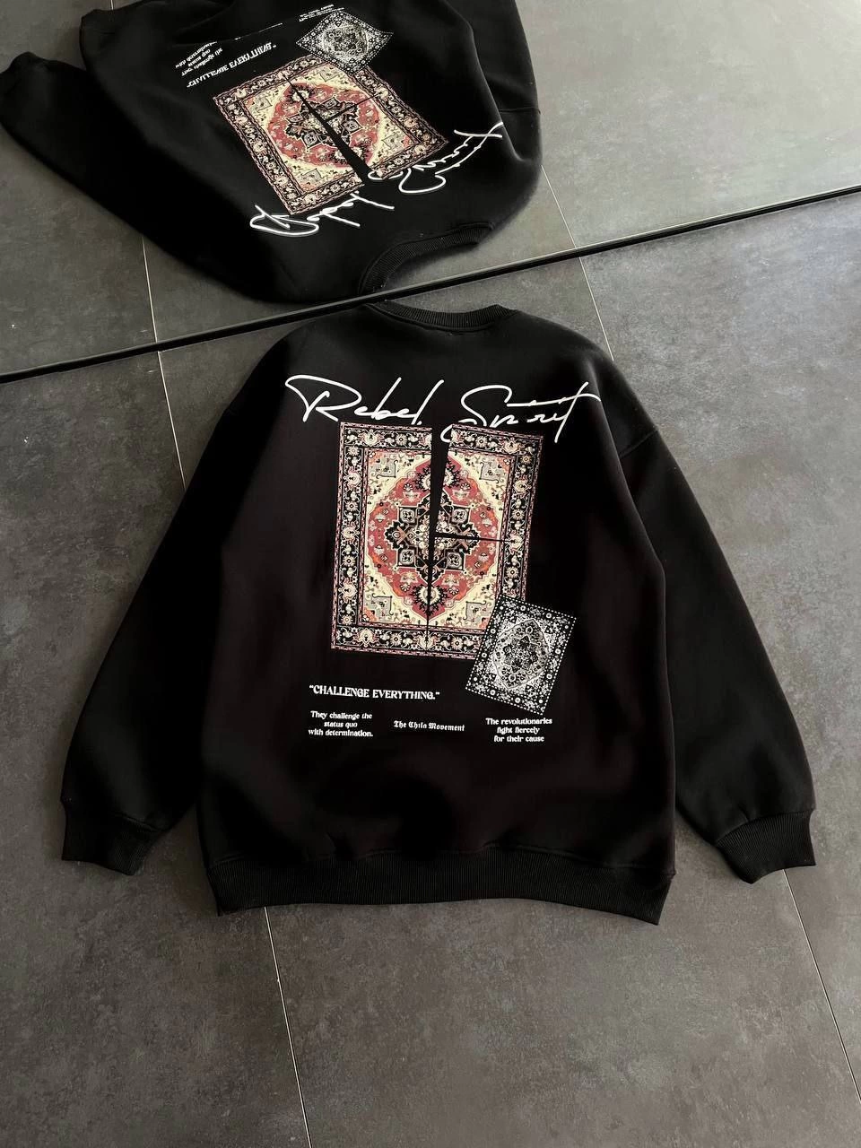 ASSEMA Kadın Bisiklet Yaka Baskılı SweatShirt - Siyah