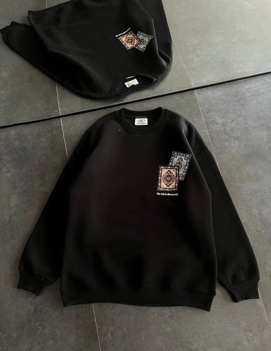 ASSEMA Kadın Bisiklet Yaka Baskılı SweatShirt - Siyah