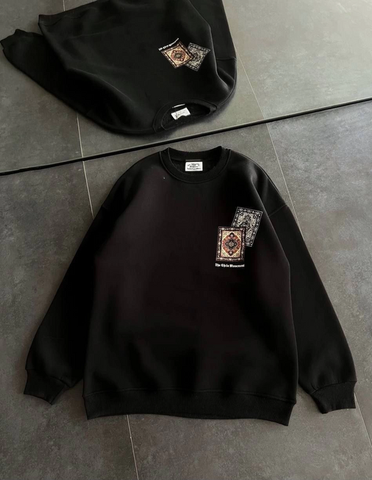 ASSEMA Kadın Bisiklet Yaka Baskılı SweatShirt - Siyah