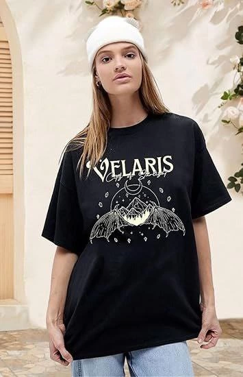 ASSEMA Kadın Baskılı T-Shirt Kısa Kol Bisiklet Yaka Ovarsize Rahat Kalıp Tişört -  Siyah