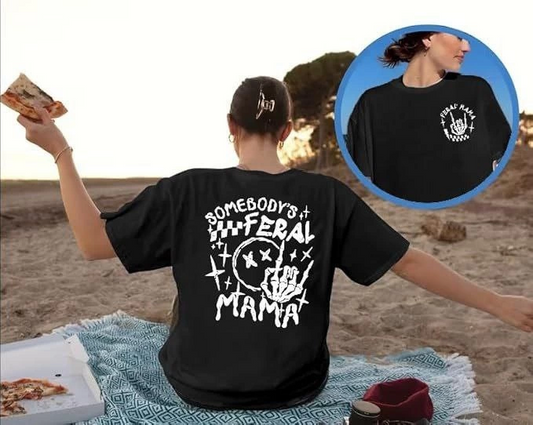 ASSEMA Kadın Baskılı T-Shirt Kısa Kol Bisiklet Yaka Ovarsize Rahat Kalıp Tişört -  Siyah