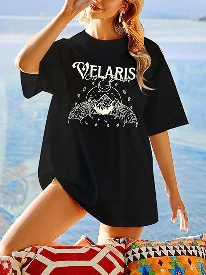 ASSEMA Kadın Baskılı T-Shirt Kısa Kol Bisiklet Yaka Ovarsize Rahat Kalıp Tişört -  Siyah