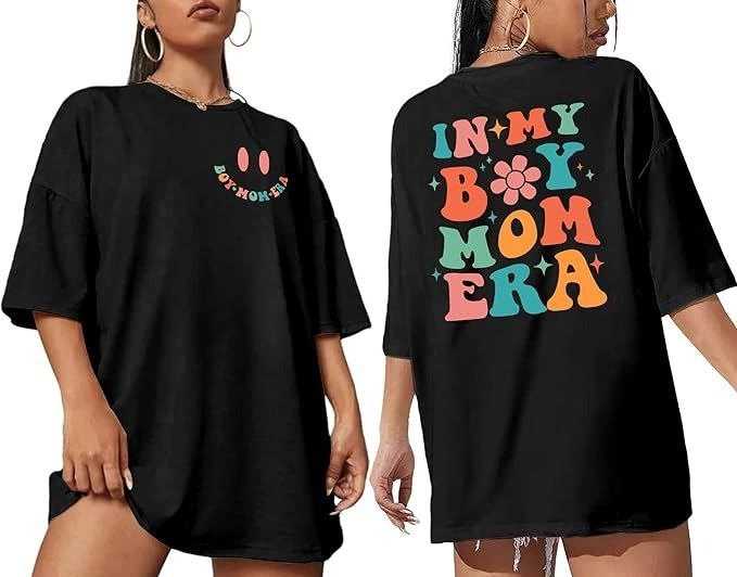 ASSEMA Kadın Baskılı T-Shirt Kısa Kol Bisiklet Yaka Ovarsize Rahat Kalıp Tişört -  Siyah