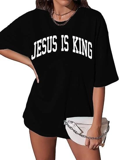 ASSEMA Kadın Baskılı T-Shirt Kısa Kol Bisiklet Yaka Ovarsize Rahat Kalıp Tişört -  Siyah