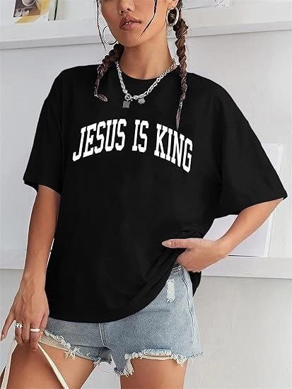 ASSEMA Kadın Baskılı T-Shirt Kısa Kol Bisiklet Yaka Ovarsize Rahat Kalıp Tişört -  Siyah