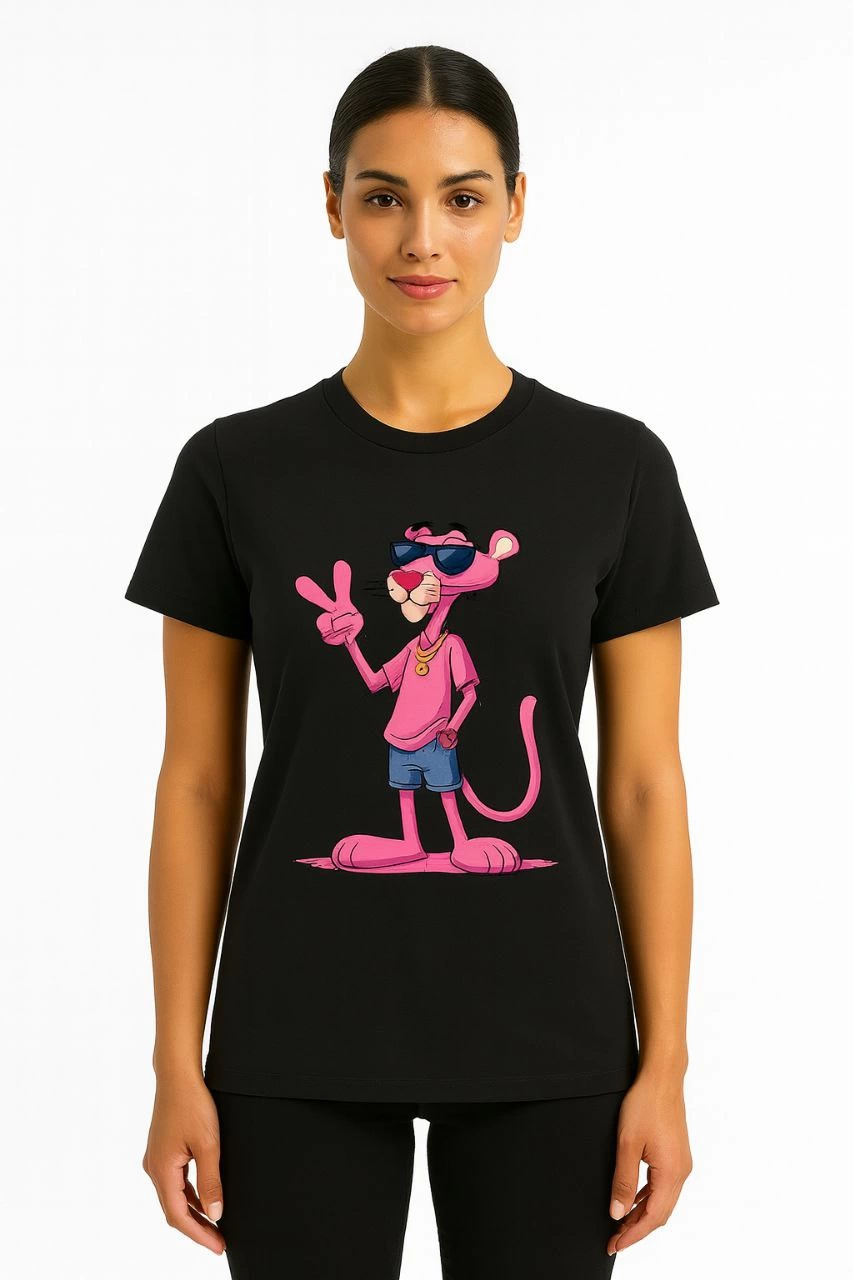 ASSEMA Kadın Bisiklet Yaka Kısa Kollu Baskılı T-shirt - Siyah
