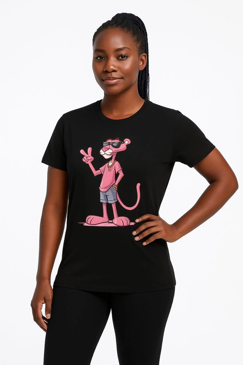 ASSEMA Kadın Bisiklet Yaka Kısa Kollu Baskılı T-shirt - Siyah
