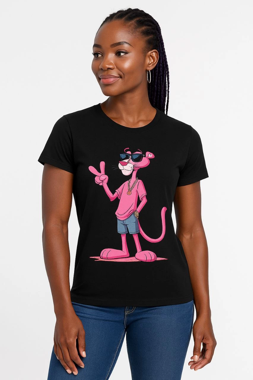ASSEMA Kadın Bisiklet Yaka Kısa Kollu Baskılı T-shirt - Siyah