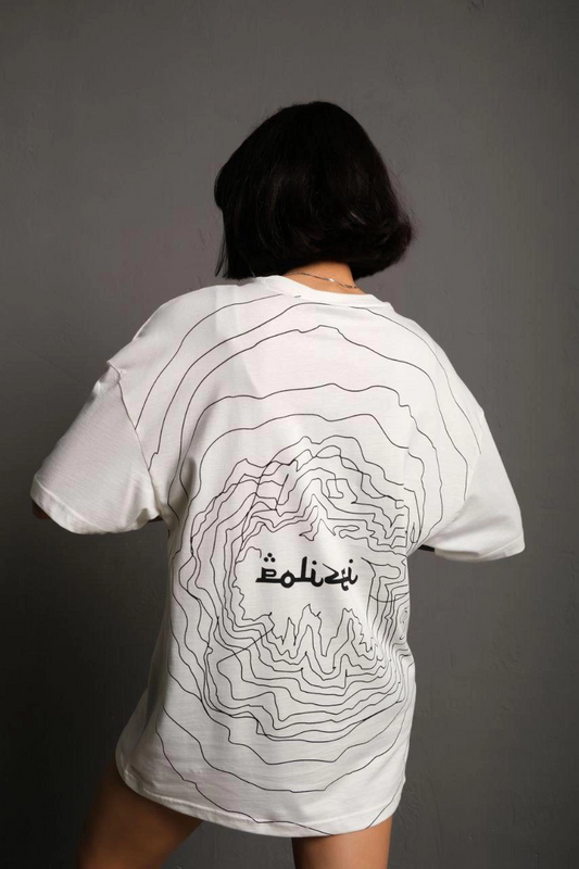 ASSEMA Kadın Bisiklet Yakalı Sırt Baskılı  Kısa kol Oversize T-Shirt - Beyaz