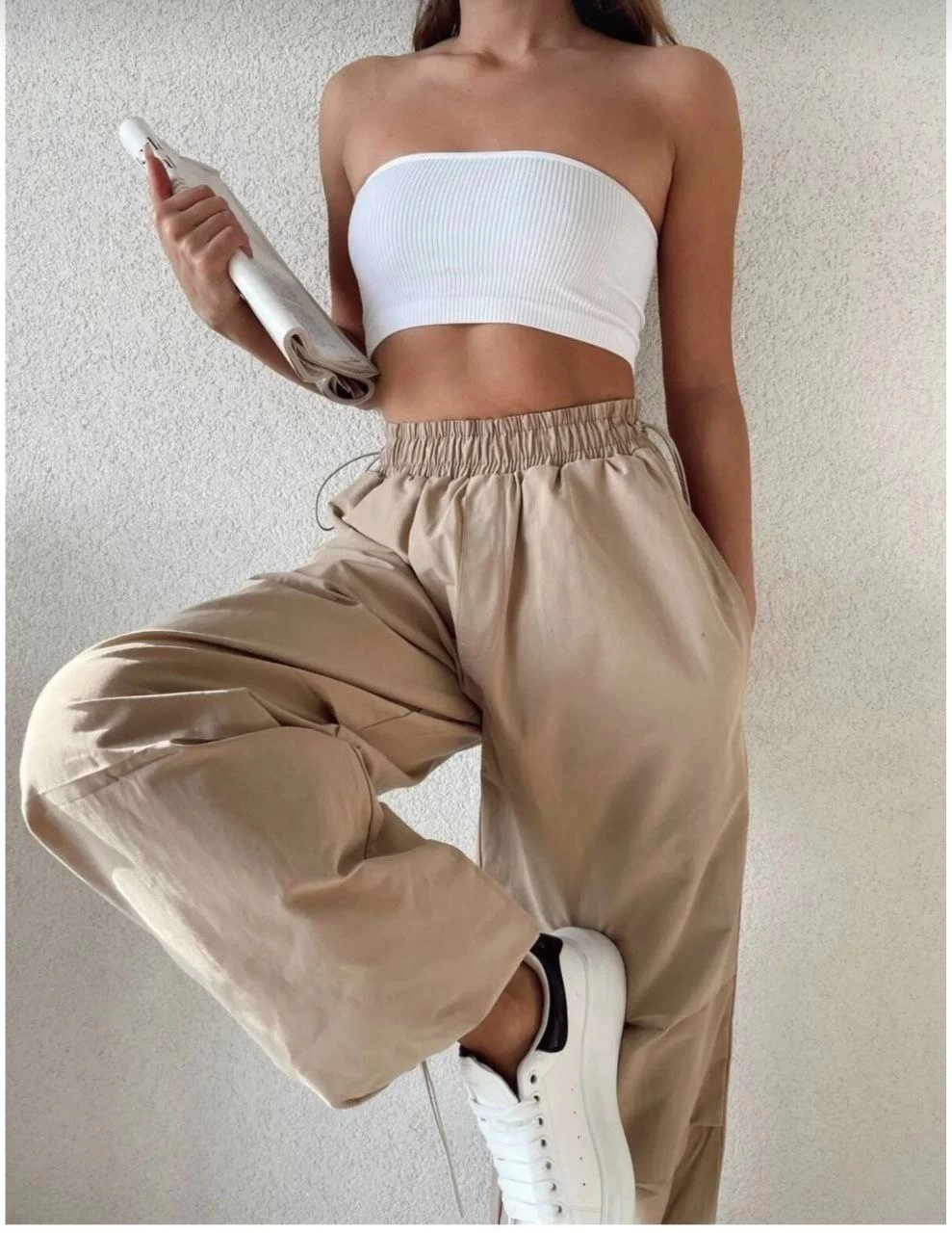 ASSEMA Kadın Cepli Paraşut Pantalon - Bej