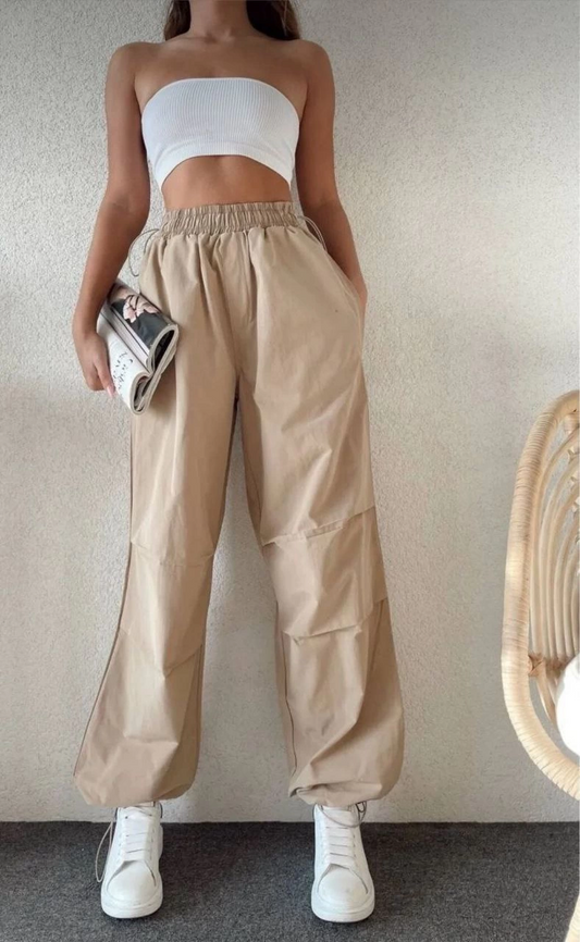 ASSEMA Kadın Cepli Paraşut Pantalon - Bej