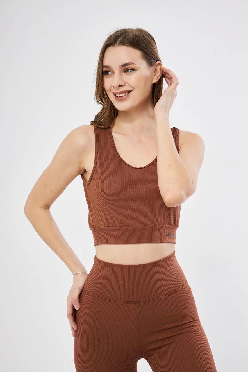 ASSEMA Kadın Fitilli Baskılı Crop - Kahve