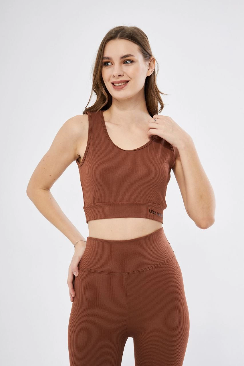 ASSEMA Kadın Fitilli Baskılı Crop - Kahve