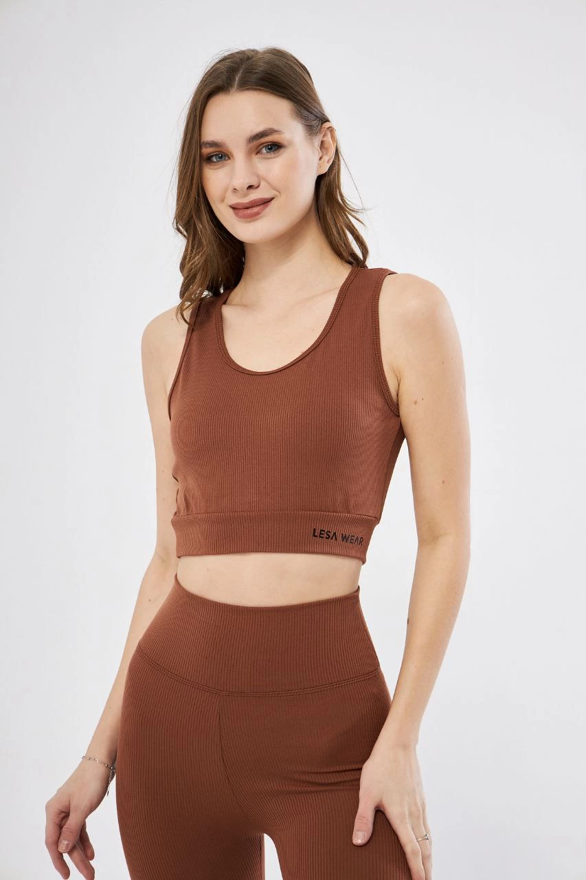 ASSEMA Kadın Fitilli Baskılı Crop - Kahve