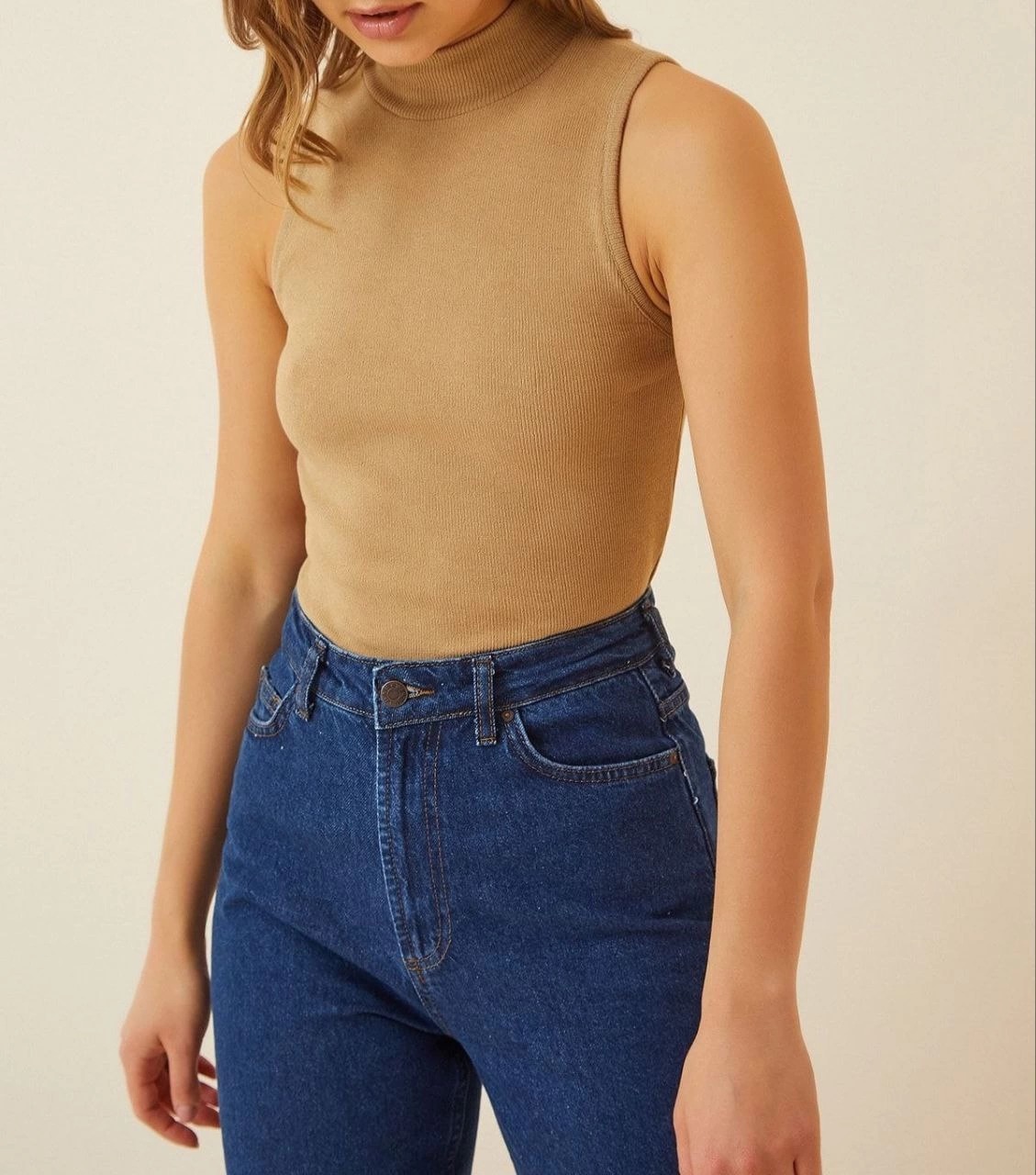 ASSEMA Kadın Full Likralı Fitilli Kaşkorse Body - Camel