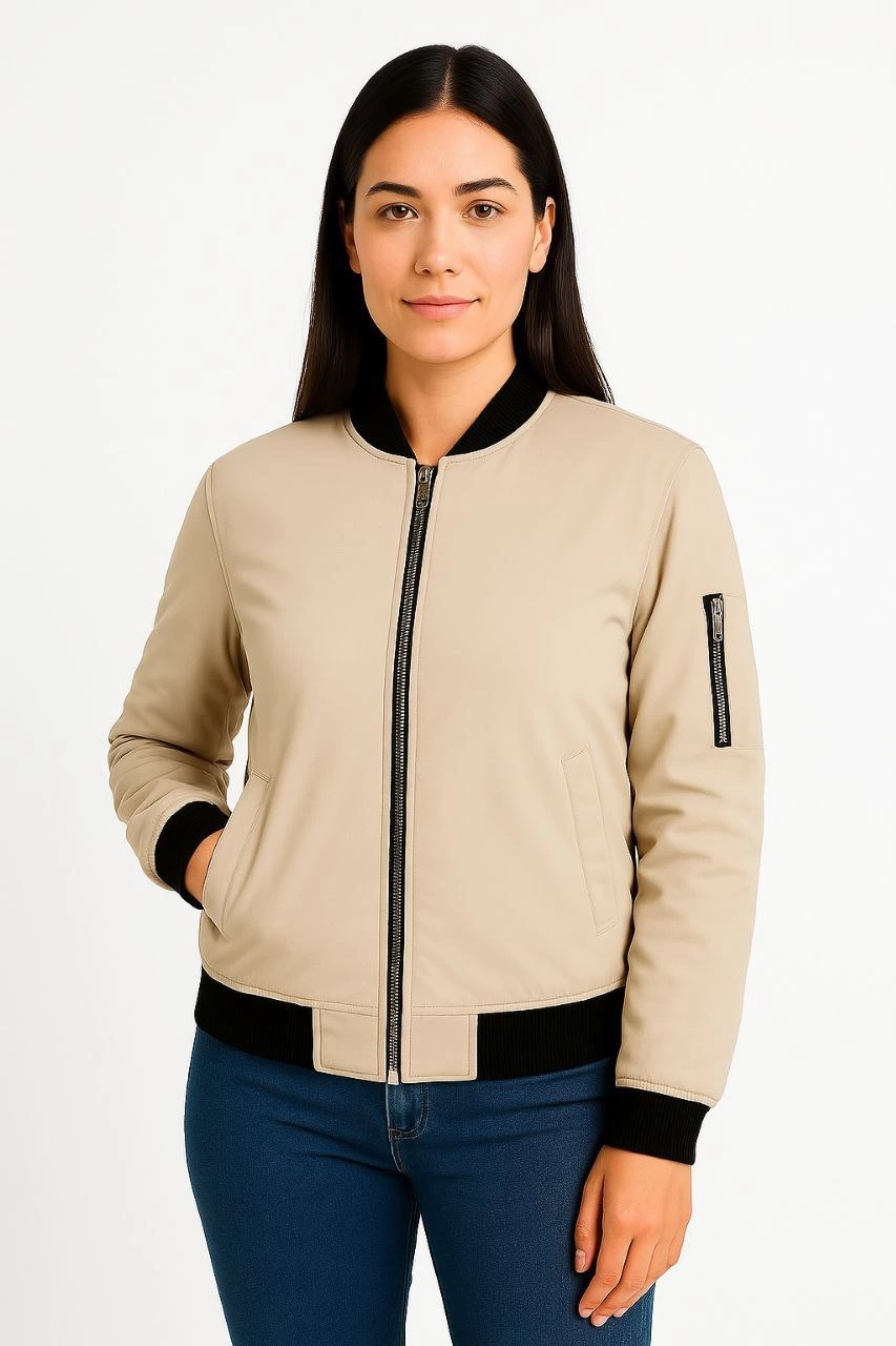 ASSEMA Kadın Bomber Mont Ceket Fermuarlı Kapitone İçi Astarlı Su İtici Regular Fit Yandan - bej