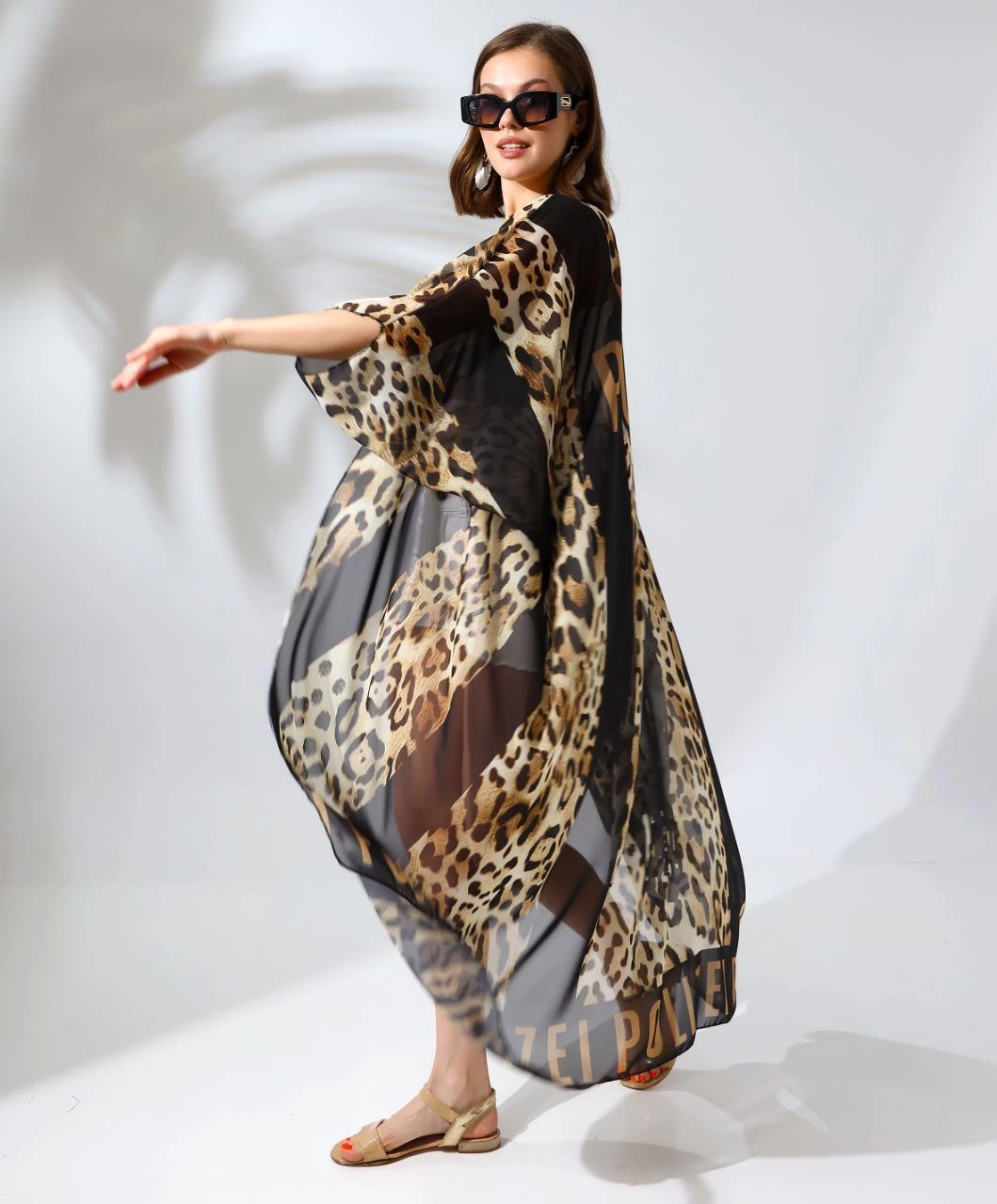 ASSEMA Kadın Rahat Kesim Şifon Kimono - Leopar