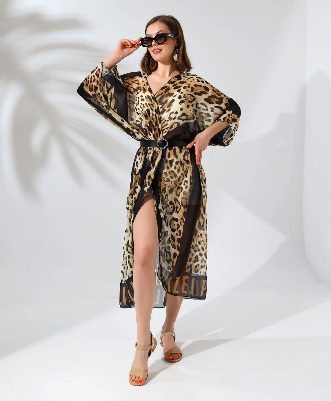ASSEMA Kadın Rahat Kesim Şifon Kimono - Leopar