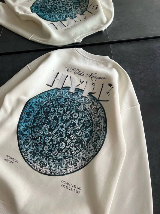 ASSEMA Kadın Üç İplik Bisiklet Yaka Baskılı SweatShirt - Beyaz