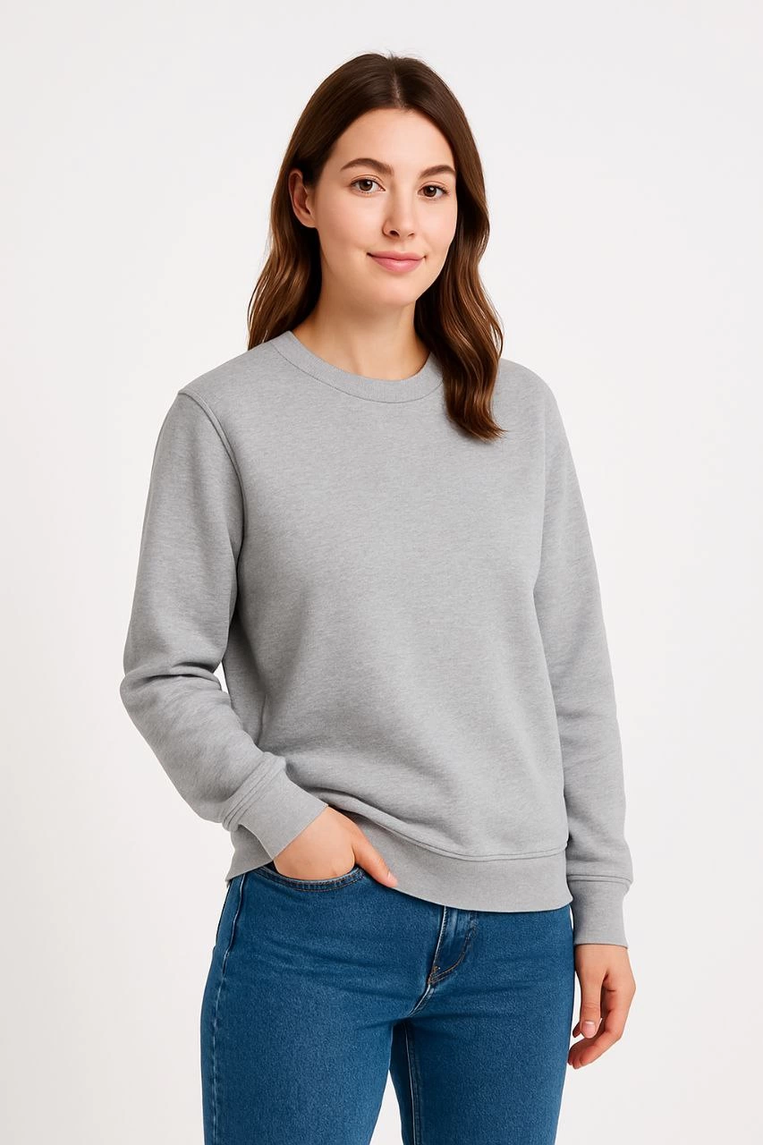 ASSEMA Kadın Üç İplik Düz Bisiklet Yaka SweatShirt - Gri