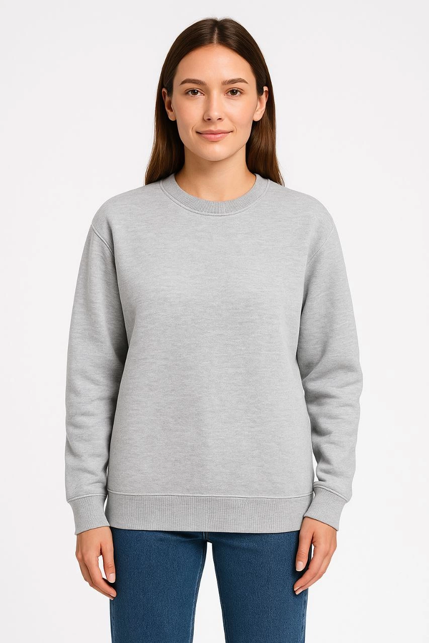 ASSEMA Kadın Üç İplik Düz Bisiklet Yaka SweatShirt - Gri