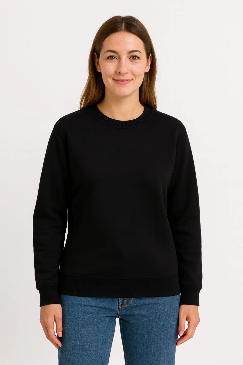 ASSEMA Kadın Üç İplik Düz Bisiklet Yaka SweatShirt - Siyah