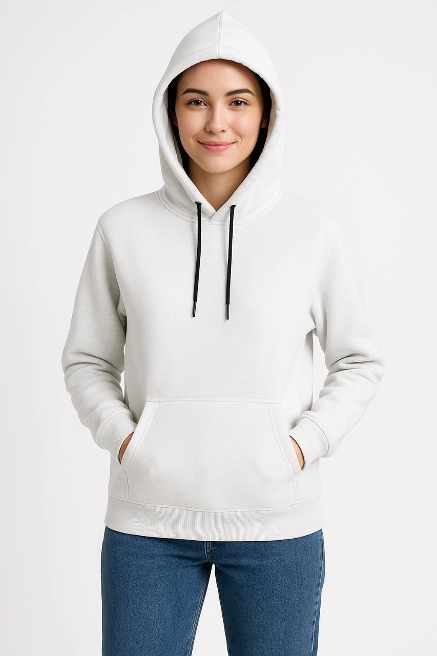 ASSEMA Kadın Üç İplik Kapüşonlu Kanguru Çepli SweatShirt hoodie - Beyaz