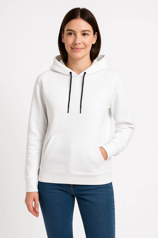 ASSEMA Kadın Üç İplik Kapüşonlu Kanguru Çepli SweatShirt hoodie - Beyaz