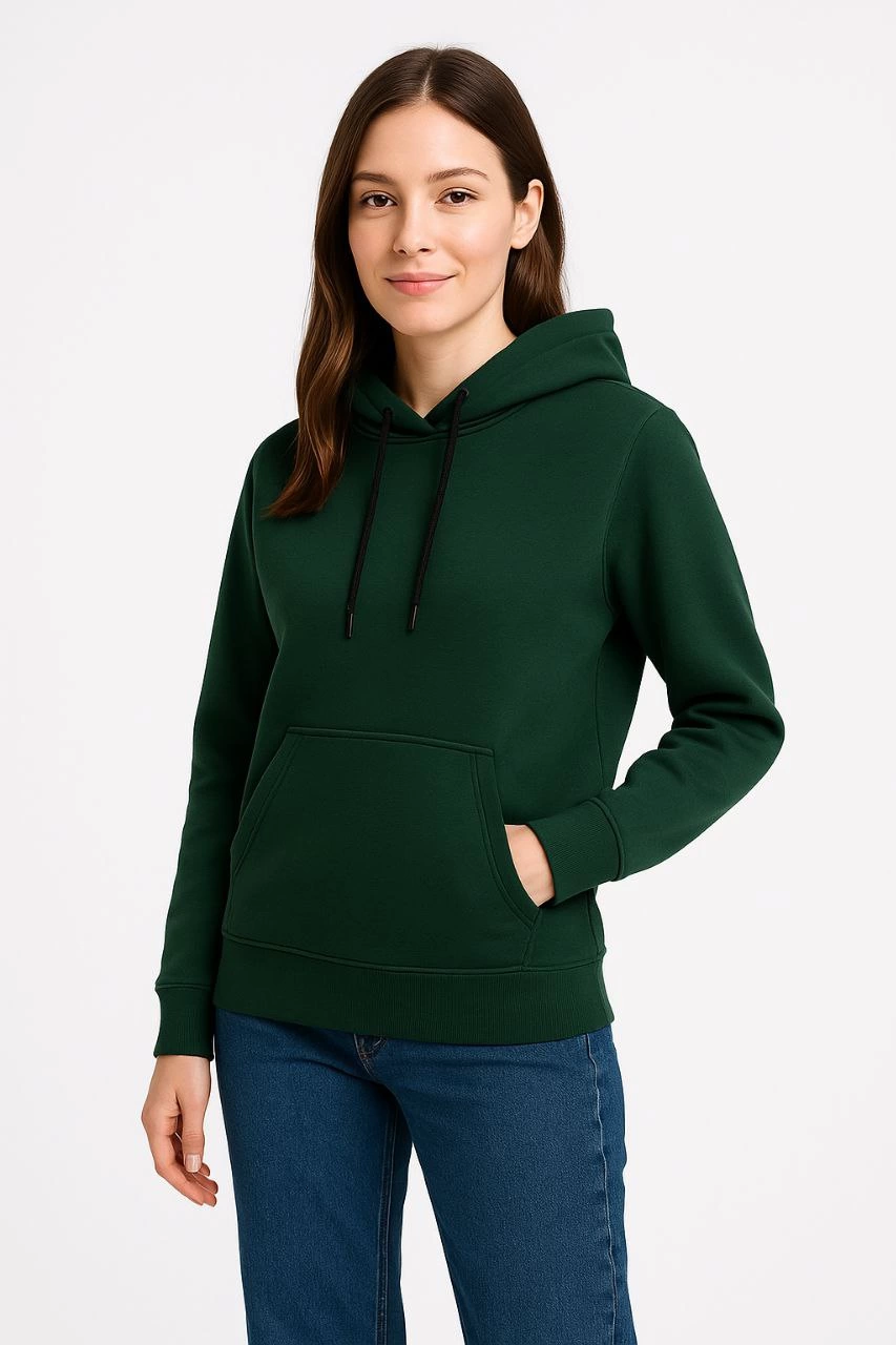 ASSEMA Kadın Üç İplik Kapüşonlu Kanguru Cepli Sweatshirt hoodie - Haki