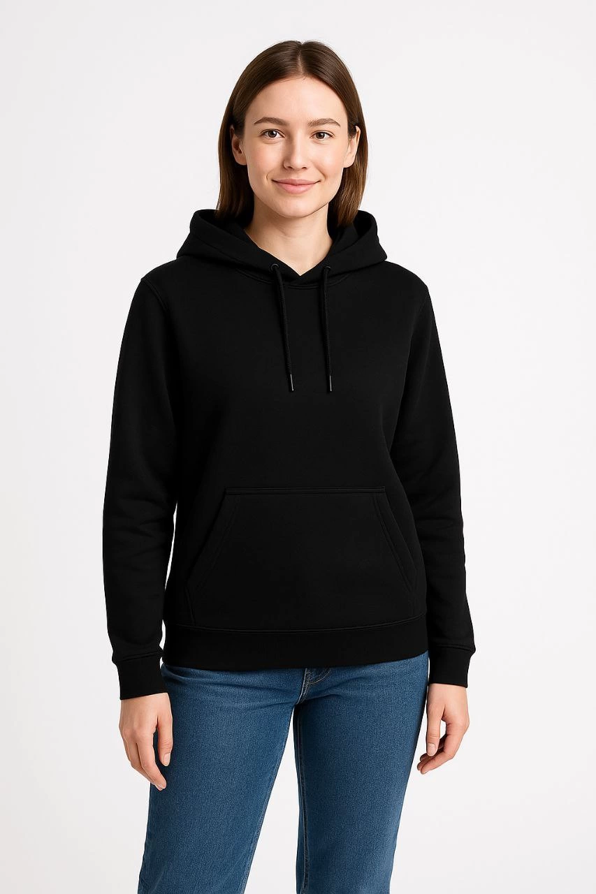 ASSEMA Kadın Üç İplik Kapüşonlu Kanguru Cepli Sweatshirt hoodie - Siyah