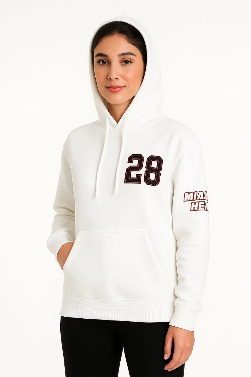 ASSEMA Kadın Üç İplik Kapüşonlu Ön ve Arka Baskılı SweatShirt hoodie - Beyaz