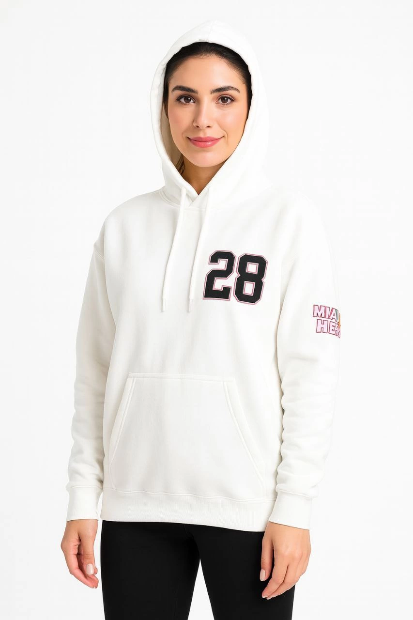 ASSEMA Kadın Üç İplik Kapüşonlu Ön ve Arka Baskılı SweatShirt hoodie - Beyaz