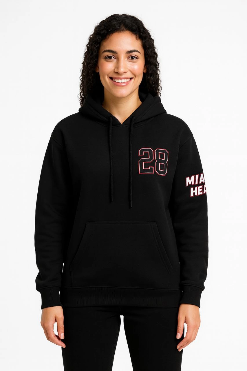 ASSEMA Kadın Üç İplik Kapüşonlu Ön ve Arka Baskılı SweatShirt hoodie - Siyah