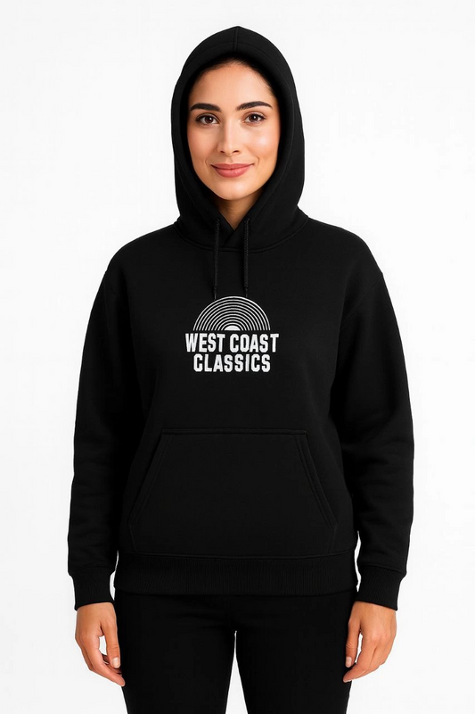 ASSEMA Kadın Kapşonlu Sweatshirt Oversize Üç İplik Şardonlu West Coast Classics Ön Arka - Siyah