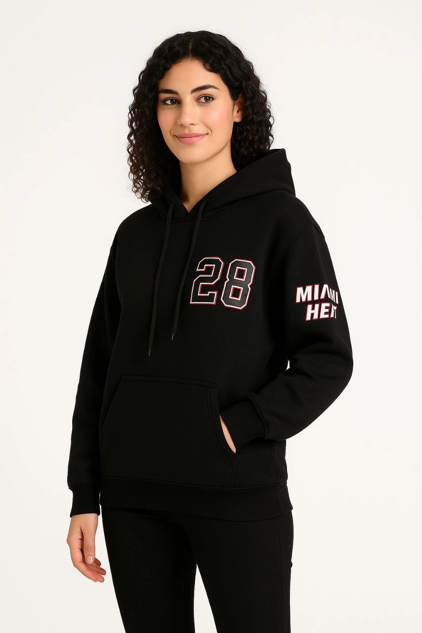 ASSEMA Kadın Üç İplik Kapüşonlu Ön ve Arka Baskılı SweatShirt hoodie - Siyah