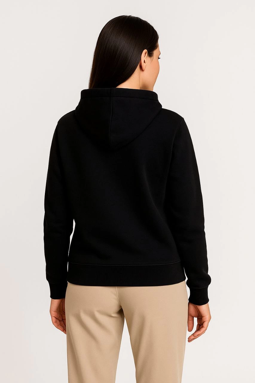 ASSEMA Kadın Üç İplik Kapüşonlu Tam Fermuarlı Kanguru Çepli SweatShirt Hoodie - Siyah