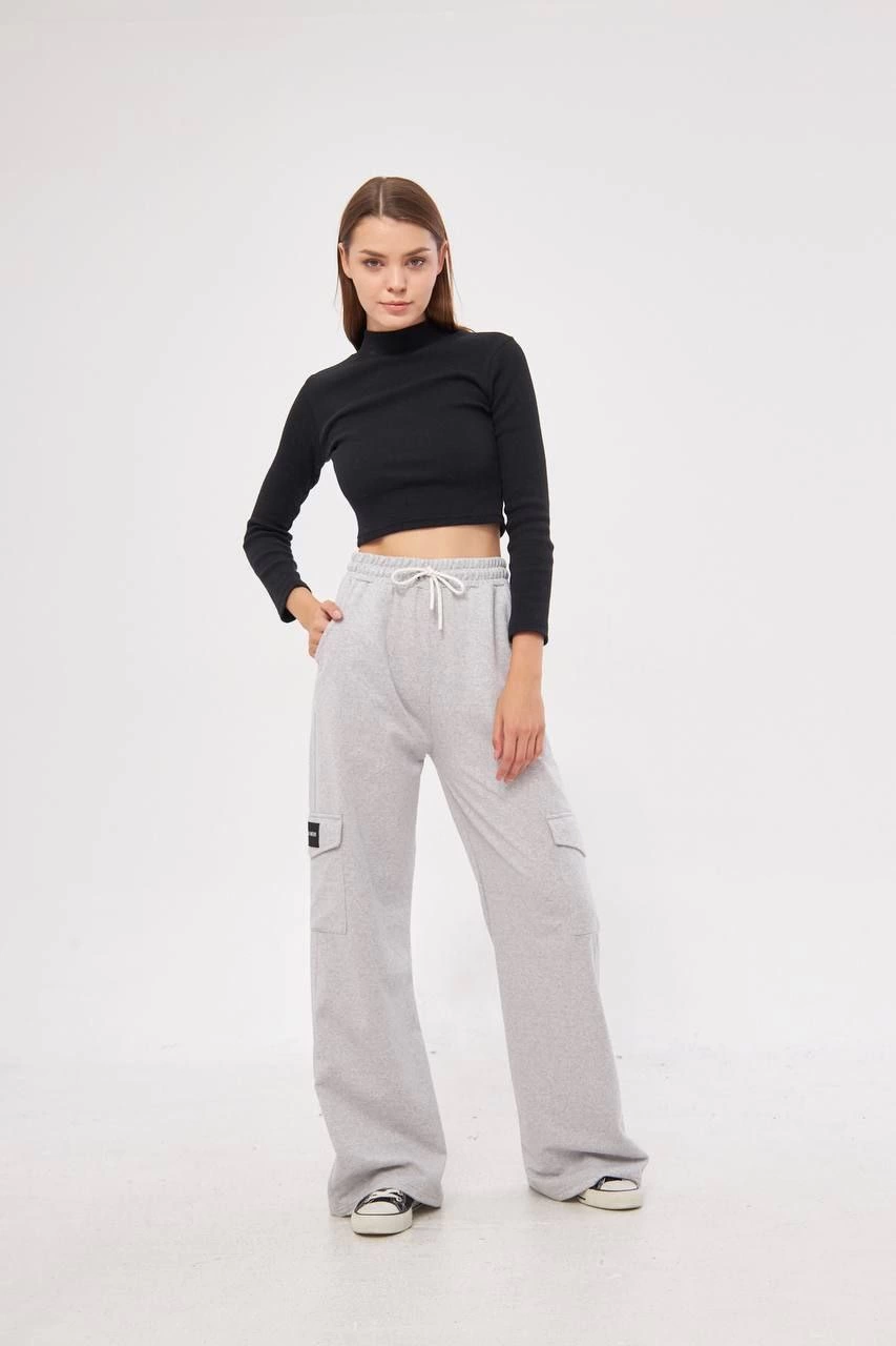 ASSEMA Kargo Cepli Palazzo Oversize Kesim İki iplik Bol Paça Eşofman Altı Pantalon - Gri