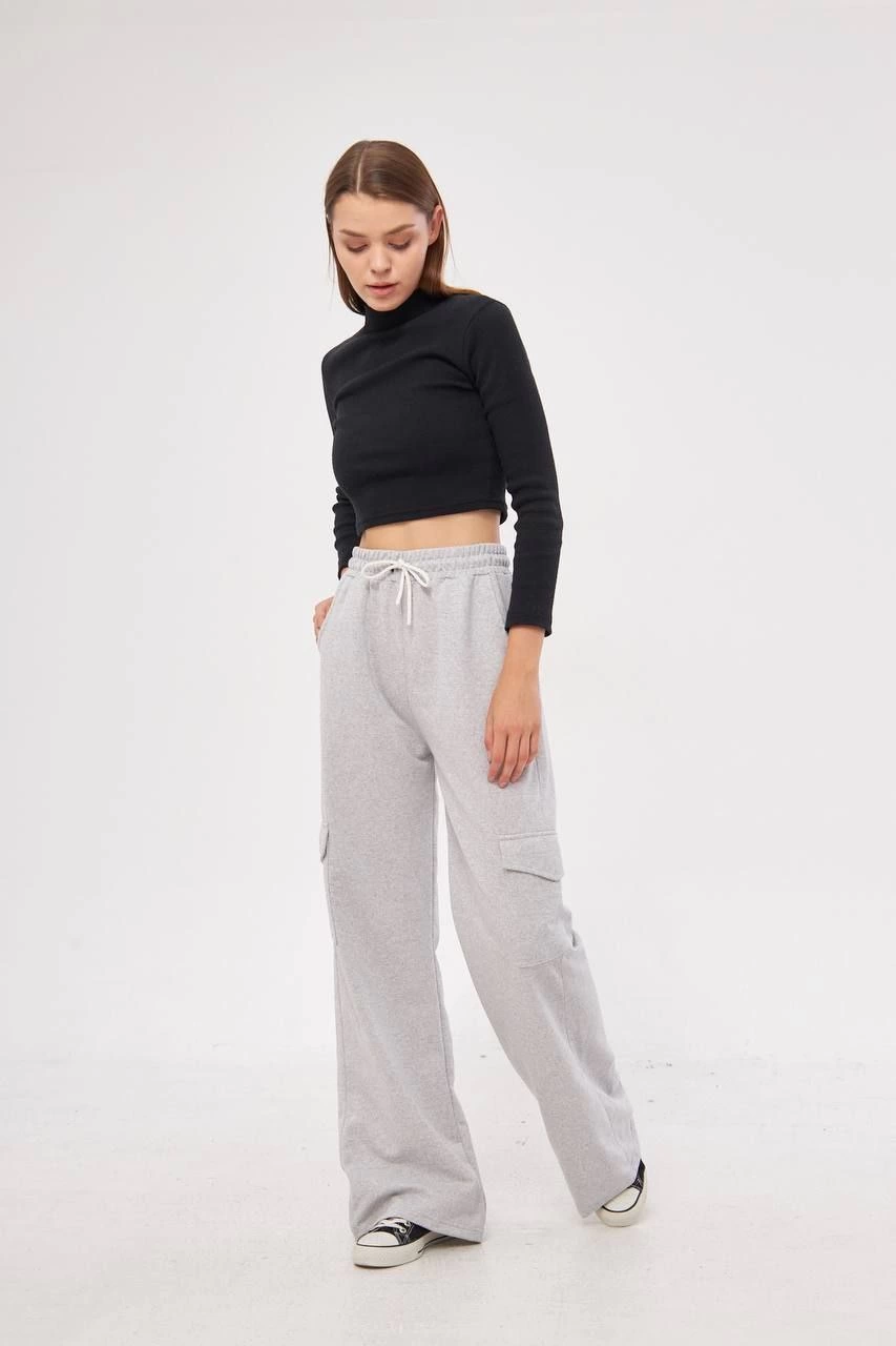 ASSEMA Kargo Cepli Palazzo Oversize Kesim İki iplik Bol Paça Eşofman Altı Pantalon - Gri