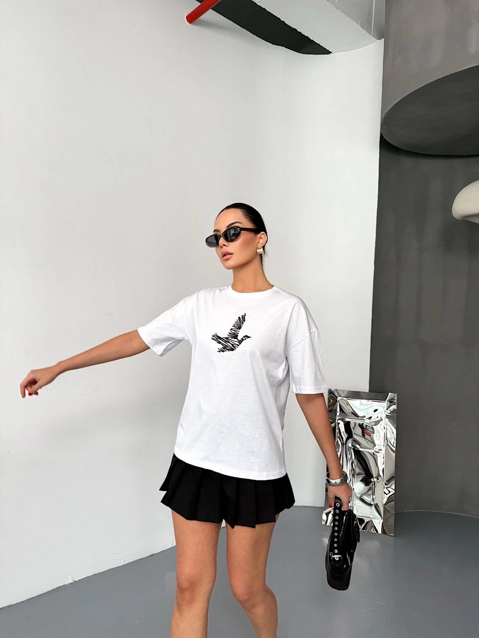 ASSEMA Kadın Kısa Kol Baskılı T-shirt - Beyaz