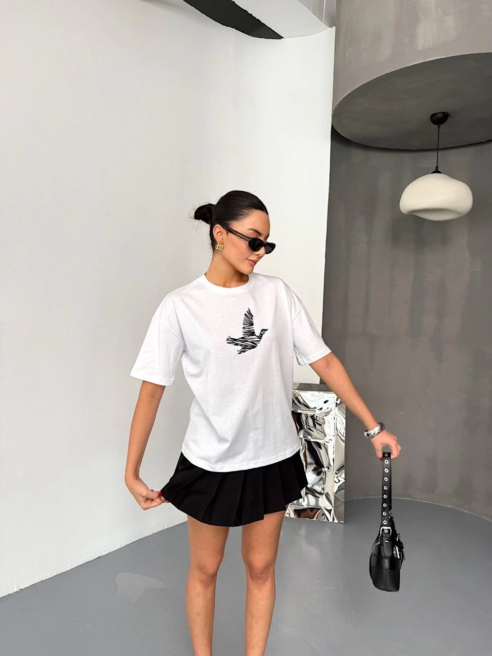 ASSEMA Kadın Kısa Kol Baskılı T-shirt - Beyaz